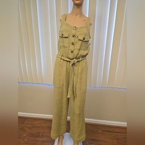 Small Flaw Tribal Jeans Women's XS Olive Sloane Cotton Guaze Belted Jumpsuit